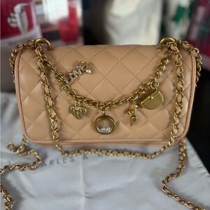 Charles & Keith Beige Quilted Crossbody with Gold Chain